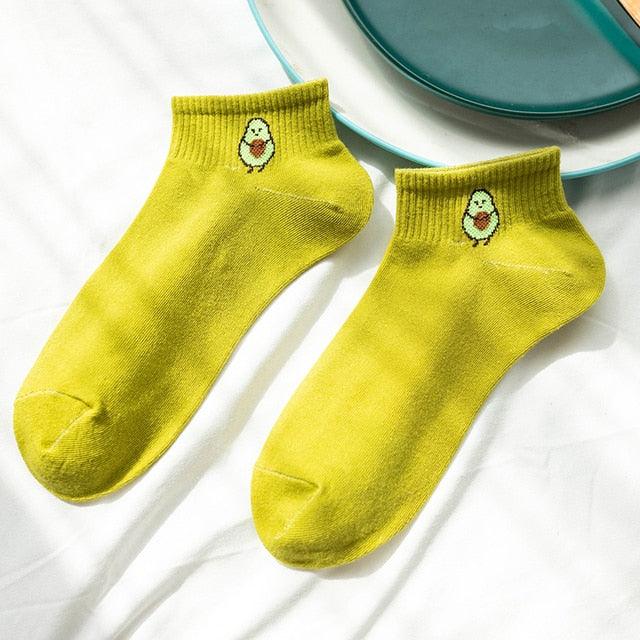 Solid Color Avocado Printed Socks Casual Joker Cotton Short Socks Ladies Fruit Print Concise College Style Breathable Cotton Short Socks For Men And Women
