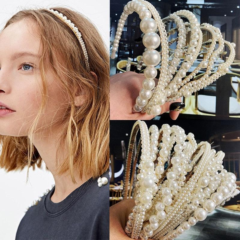 Simulation Pearl Hairbands Women Hair Accessories Korean Handmade Bow Flower Hoops Headband Wedding Ornaments Gorgeous Hair Accessories For Women