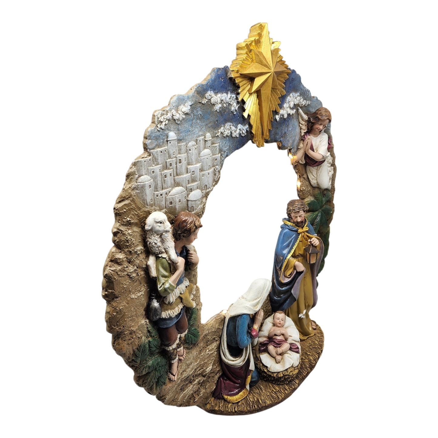 Lighted Nativity Tabletop Wreath -17 Inch
