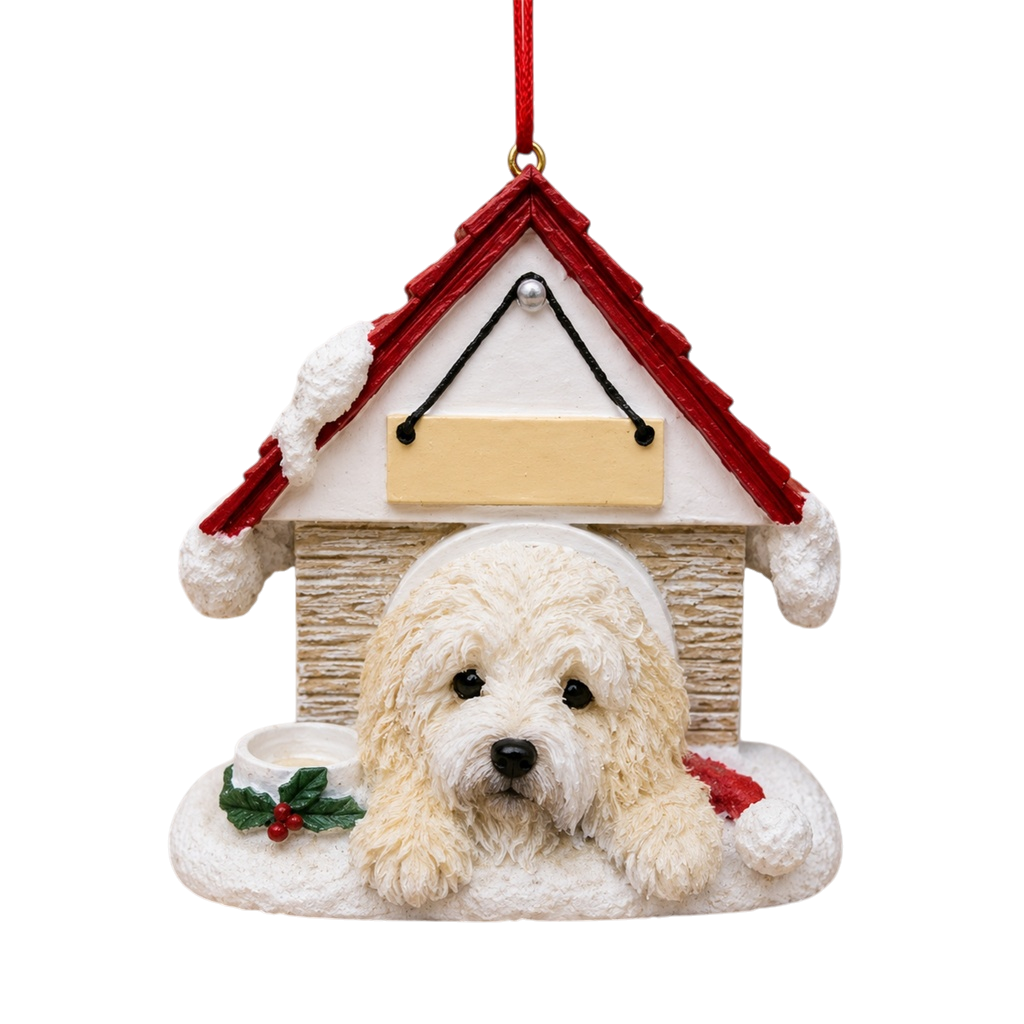 Ceramic Doghouse Ornament - Goldendoodle