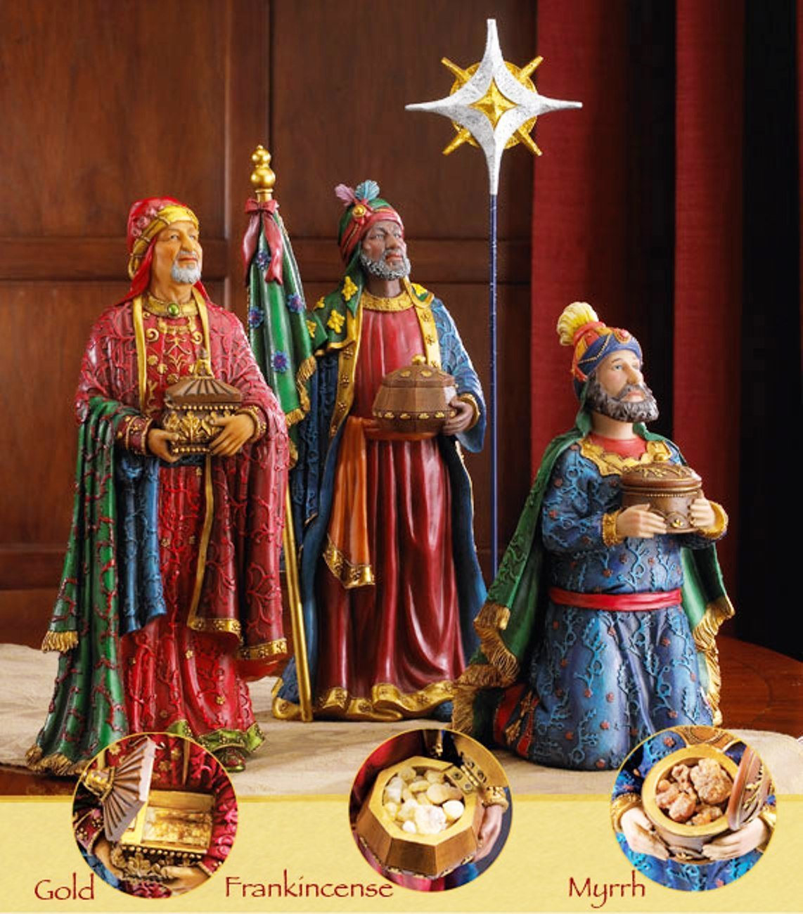 7 Inch Real Life Nativity Set - Includes All People, Lighted Manger, Chest Of Gold, Frankincense & Myrrh