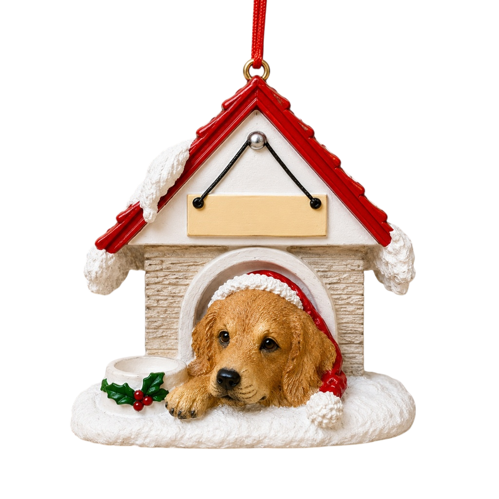 Ceramic Doghouse Ornament - Golden Retriever