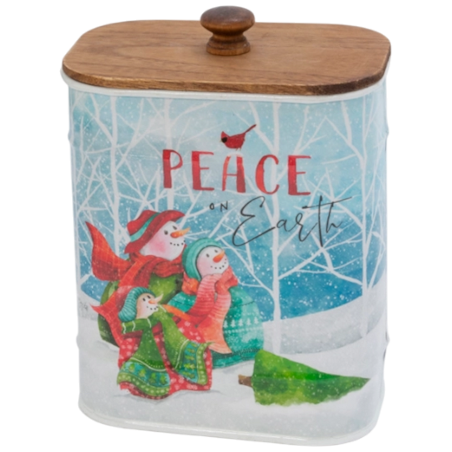 Snowman Canister with Wooden Lid -