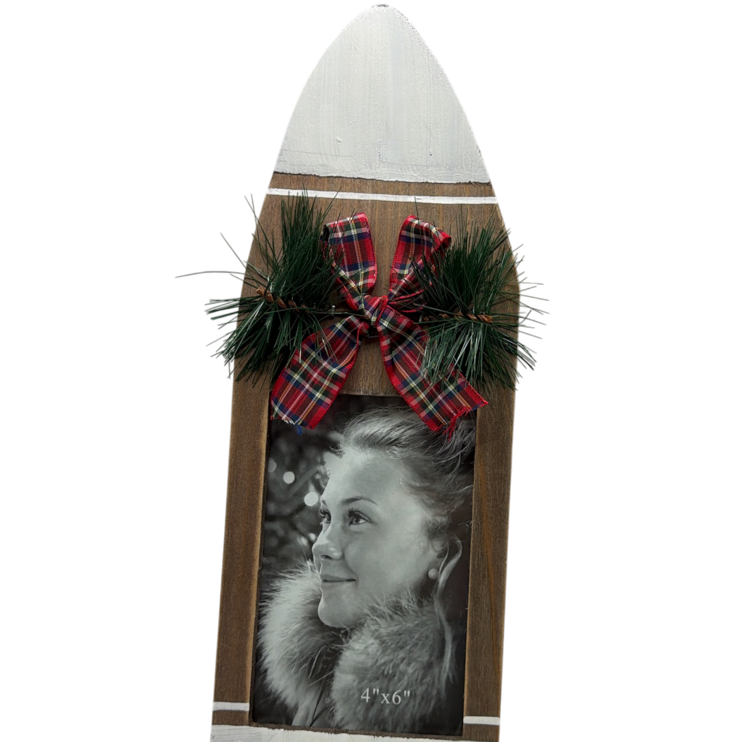 Wood Tabletop Ski Shaped 4X6 Photo Frame - White