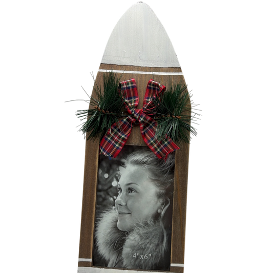 Wood Tabletop Ski Shaped 4X6 Photo Frame - White