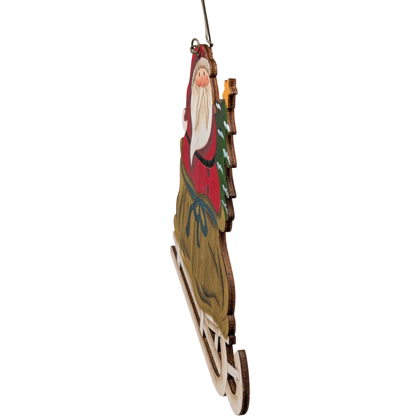 Santa's Starlit Sleigh Ride: Hand-Painted Plywood Ornament