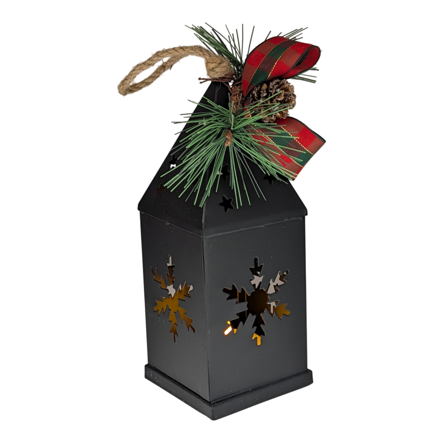 Punched-Tin Lighted Lantern - Matte Black