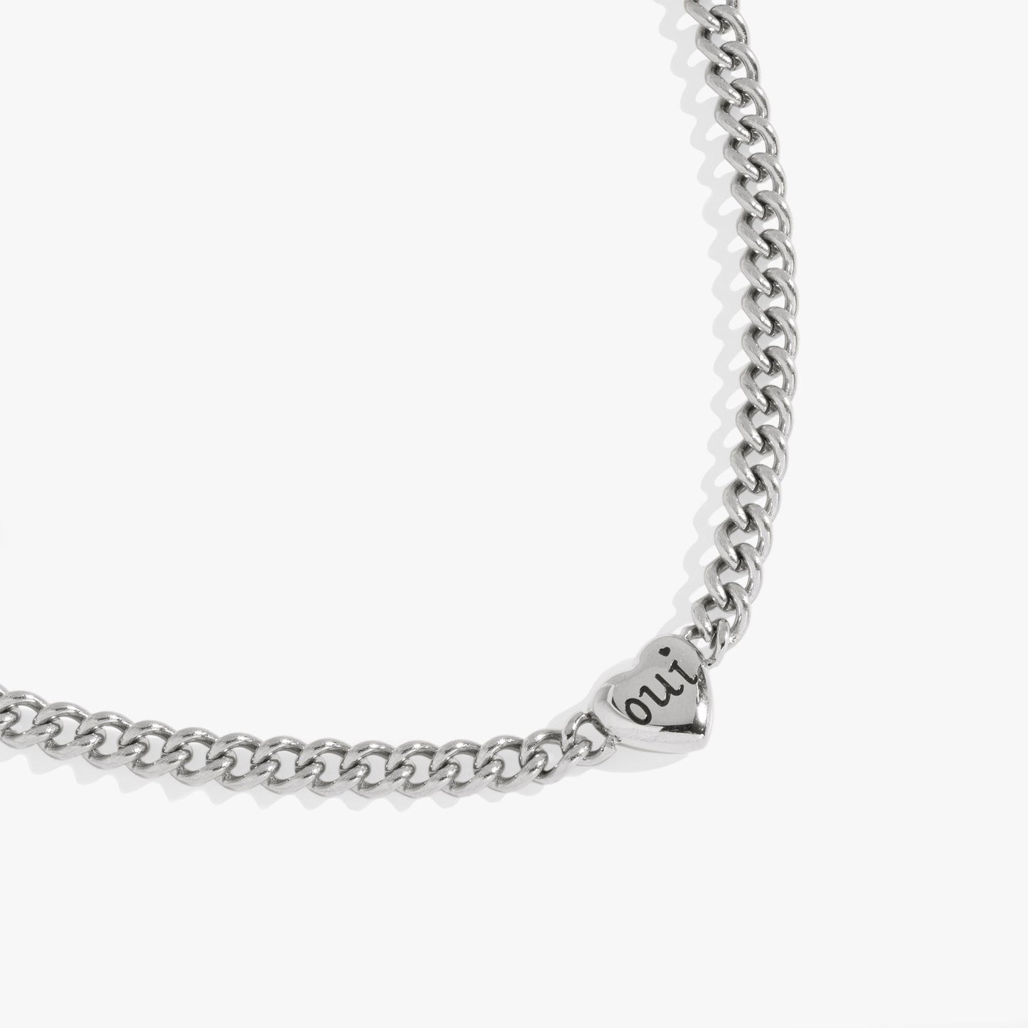 Engraved French 'Oui' & 'Non' Reversible Heart Necklace