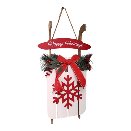 Wood Holiday Snowflake Sleigh - 24 Inch - White