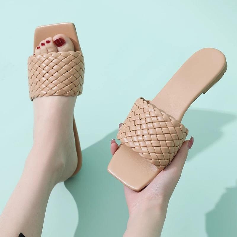 Party Luxury Ladies Slippers Charm Design Open-Toe Beach Flat Sandals Casual Flip Flops Women Shoes Flat Sandals Slip On Slide Sandals Leather Strap Flat Sandals