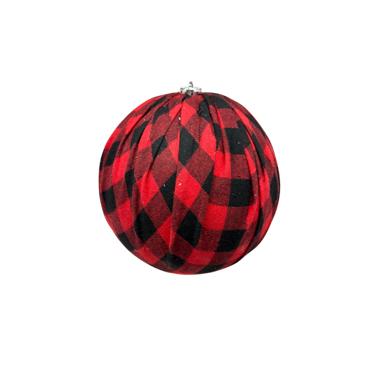 9"   Shatterproof Buffalo Plaid Fabric Wrapped Ball Ornament