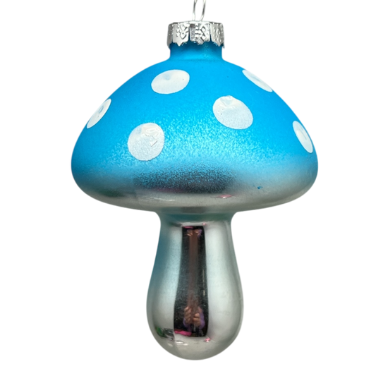 Blue Glow-In-The-Dark Glass Mushroom Ornament