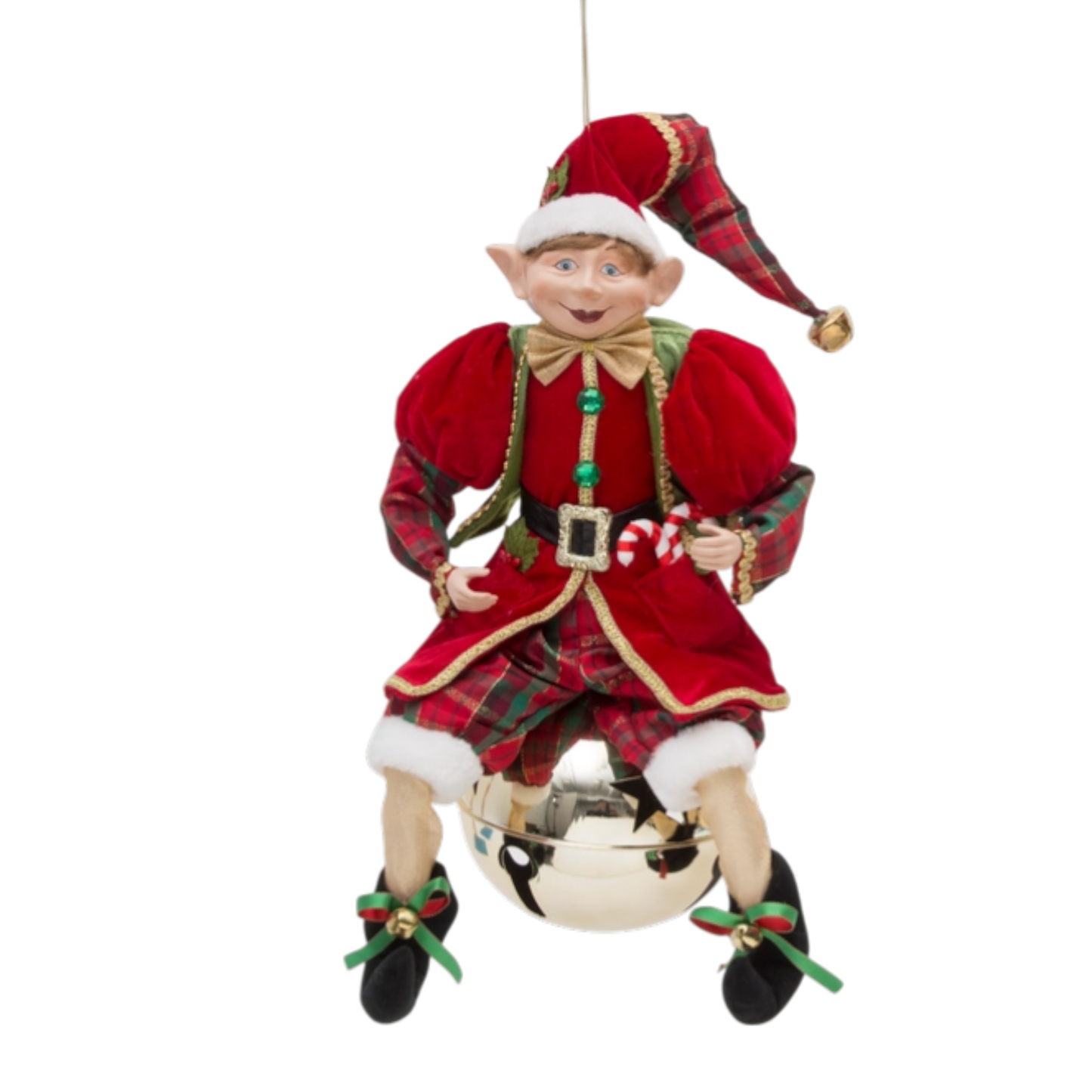 Huge Hanging Elf on a Bell - Red Coat