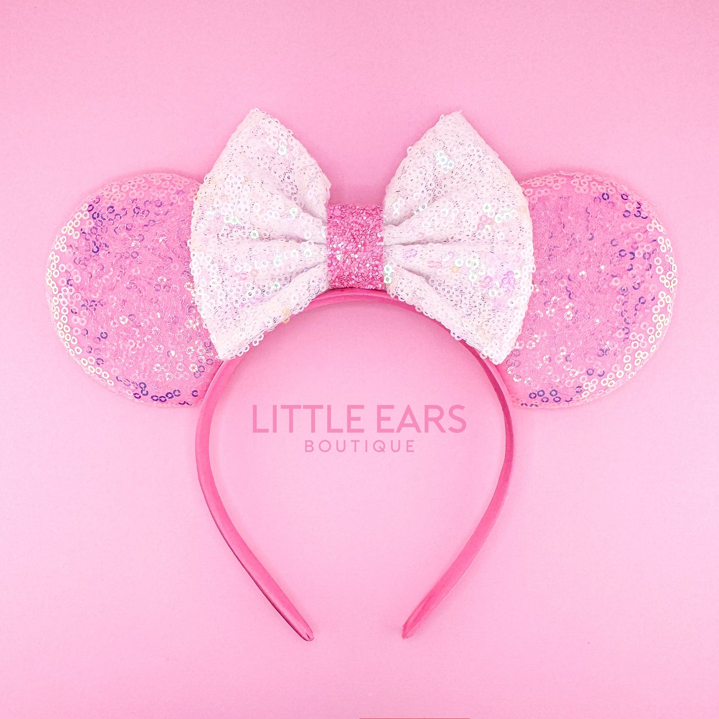 Pink & White Bow Iridescent Mickey Ears