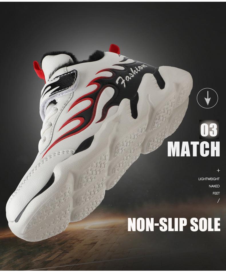 Winter Kids Sneakers Leather Children Sports Shoes Plush Warm Running Shoes For Boys Fashion Casual Walking Sneakers Water Resistant Hiking Boots Non Slip Athletic Outdoor Sneakers
