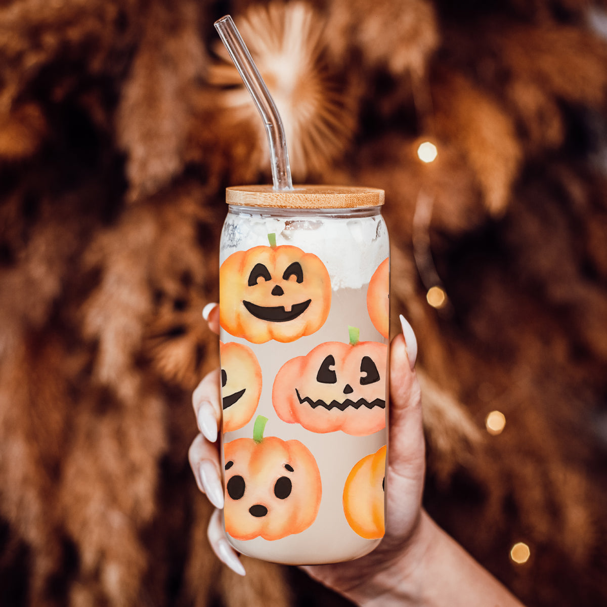 Halloween mason jar style drink container
Fall decor drinking glass
Spooky season tumbler
Halloween party drinkware
Halloween gift for coffee lovers
