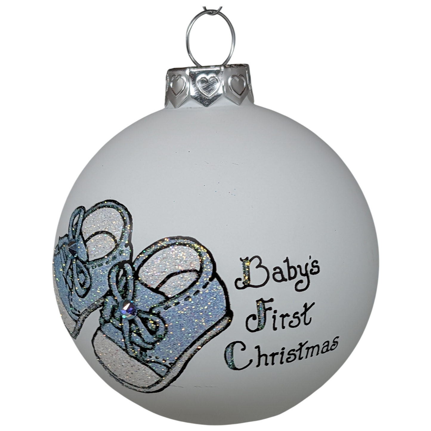 Baby's First Christmas Keepsake Glass Ornament - Blue Booties