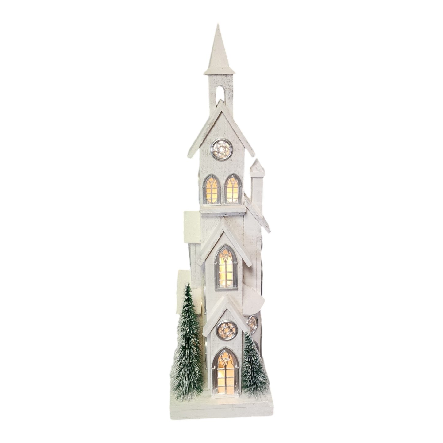 Lighted White Wood Church - 34.4 Inch