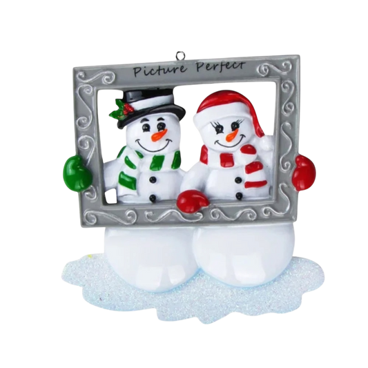 Snow Couple Holding Frame Personalized Christmas Ornament