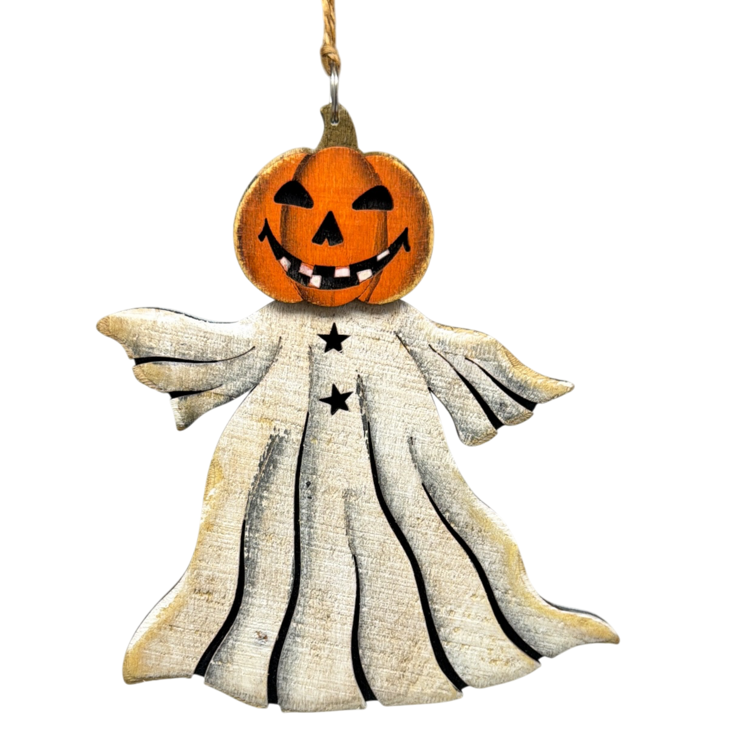 Ghostly Jack O Lantern  Wooden Ornament