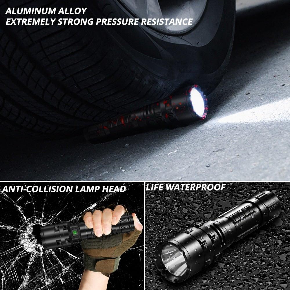 Rechargeable  LED Tactical Flashlights Waterproof Powerful High Lumen Super  Bright Power LED Aluminum Flashlight For Hiking Outdoor Camping Fishing Jogging Running HouseholdPowerful Light