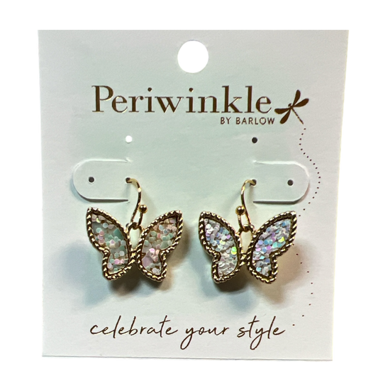 Butterfly Earrings – Iridescent Glitter with Gold Trim