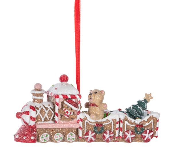 Gingerbread Train with Teddy Bear Ornament