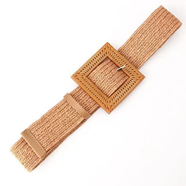 Round Women Waist Belt Classic Wooden Buckle Casual Style Buckle Simple Lightweight Waist Dress Band