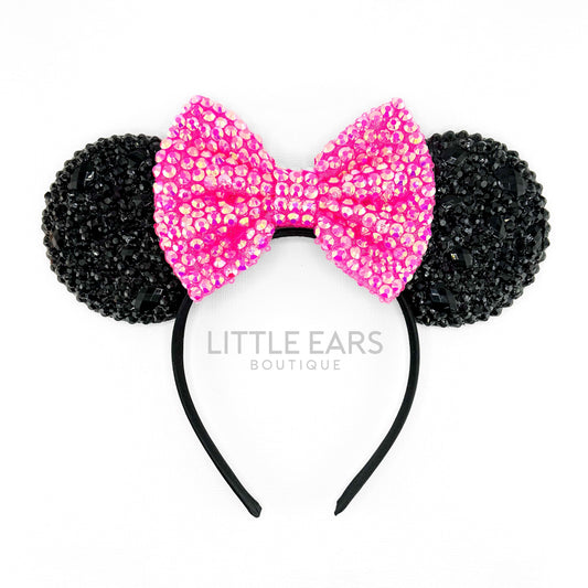 Shiny Black & Hot Pink Mickey Ears