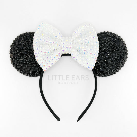 Shiny Black & White Mickey Ears