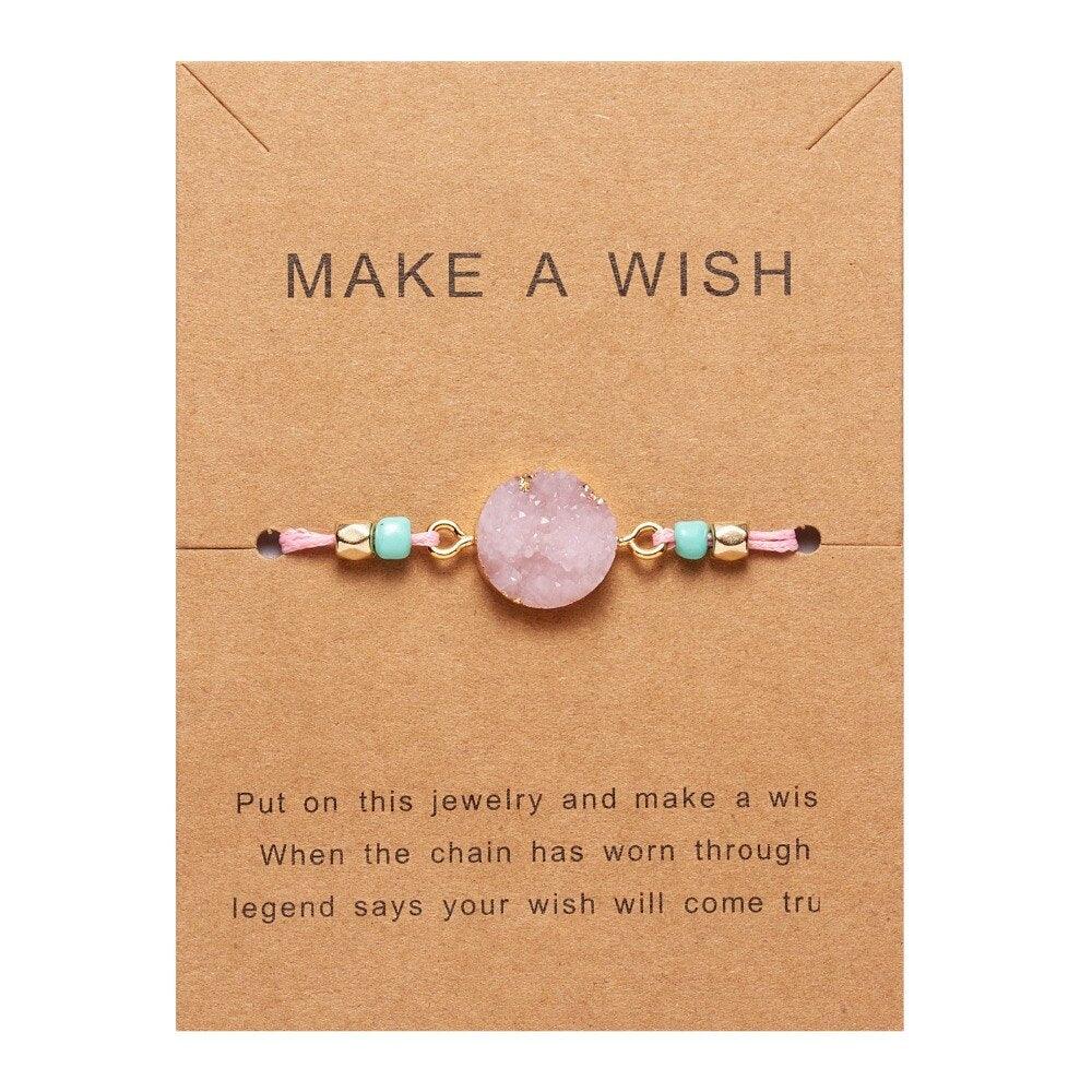 Simple Stone Charm Bracelet Colorful Black Red String Braided Couple Bracelets Wish Card Jewelry Handmade Woven Thread Rope String Nature Stone Beads Charm Bracelet Cuff Bangles With Message Card 18-30cm
