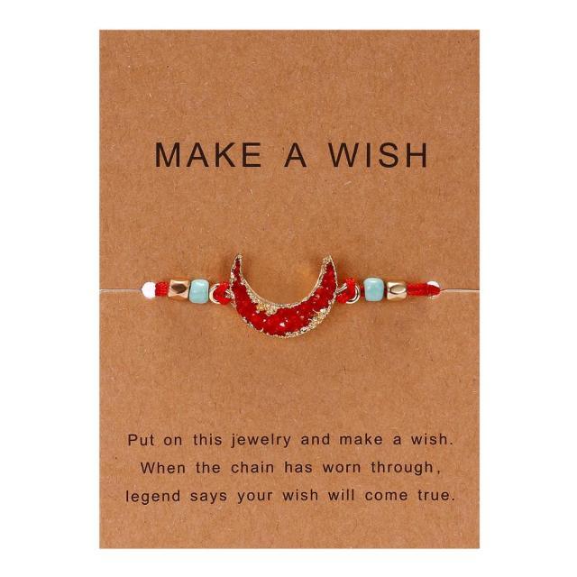 Simple Stone Charm Bracelet Colorful Black Red String Braided Couple Bracelets Wish Card Jewelry Handmade Woven Thread Rope String Nature Stone Beads Charm Bracelet Cuff Bangles With Message Card 18-30cm