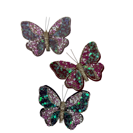 Sparkling Butterfly Clip-On Ornaments - Set of Three