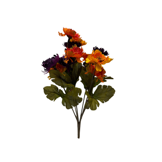 11 inch Faux Mini Straw Dasies - Orange Yellow Purple Flowers