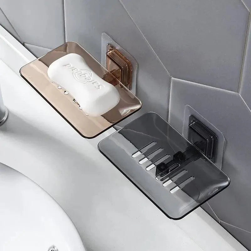 Soap Rack No Drilling Wall Mounted Double Layer Soap Holder Soap Sponge Dish Bathroom Accessories Soap Dishes Self Adhesive Shower Soap Saver Holder Stand Bathroom Bar Soap Case Adhesive Kitchen Sink Sponge Holder Drainer Wall Soap Dish Container