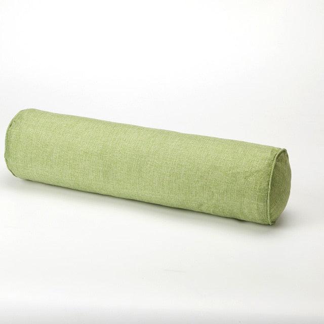 Solid Long Round Maternity Pillow Cotton linen Neck Headrest Body pillow Bed Chair Car Seat Backrest Sleeping Pillow Round Cervical Roll Cylinder Bolster Pillow with Removable Washable Cover, Ergonomically Designed  for Head Neck Spine