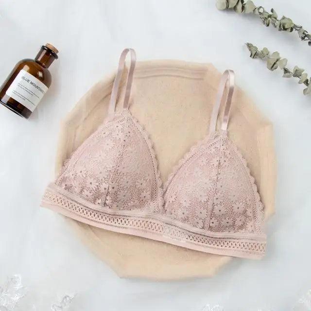 Stunning Hot Look Women's Lace Bra No Steel Ring Beauty Back comfor Wrapped Chest Comfortable Daisy Brassiere Stretch Triangle Cup Padded Underwear 1/2Pcs