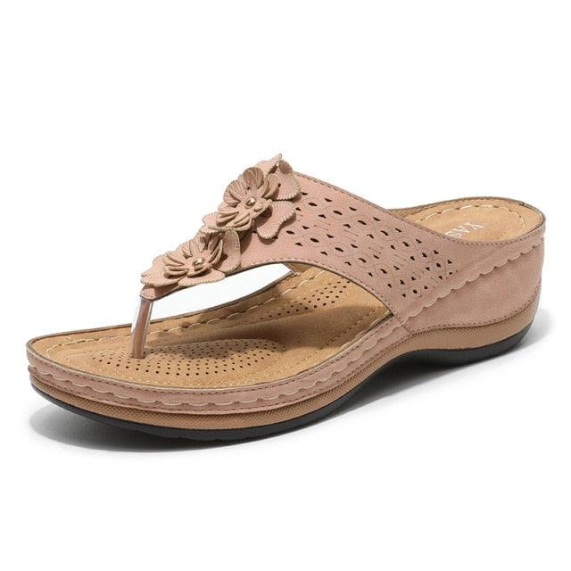 Summer Flat Sandal For Women Multicolor Handmade Retro Flowers Flip-Flops Women Slippers Cute Flat Summer Flats Sandals Women Strappy Flat Open Toe Sandals