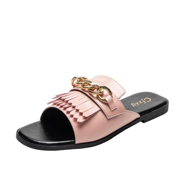 Summer New Women Slippers Open-Toe Flat Slippers Fashion Buckle Beach Slides Casual Flip Flops Women Shoes Slip On Comfortable Pointed Toe Loafers Women Luxury Black Sandals
