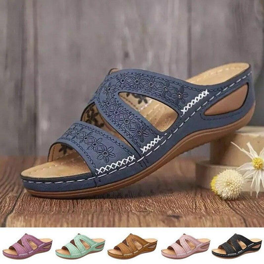Summer Women Sandals Quality Open Toe Sandals Vintage Anti-slip Leather Casual Platform Retro Shoes Women Casual Sandals With Arch Support Straps Slip-On Sandals Outdoor Light Weight Sandals