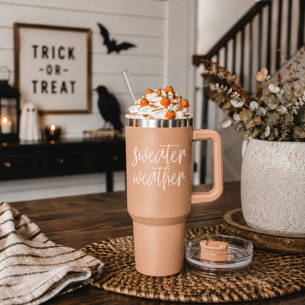 Fall drink tumbler with cozy autumn quote
Autumn travel cup with sweater weather design
Neutral boho tumbler with sweater weather text
Fall tumbler for women with sweater weather quote
Cozy season tumbler with sweater weather lettering
Sweater weather fall cup with handle straw and lid
40oz tan tumbler with sweater weather design
Autumn coffee cup with cozy fall saying
Fall farmhouse tumbler with sweater weather script