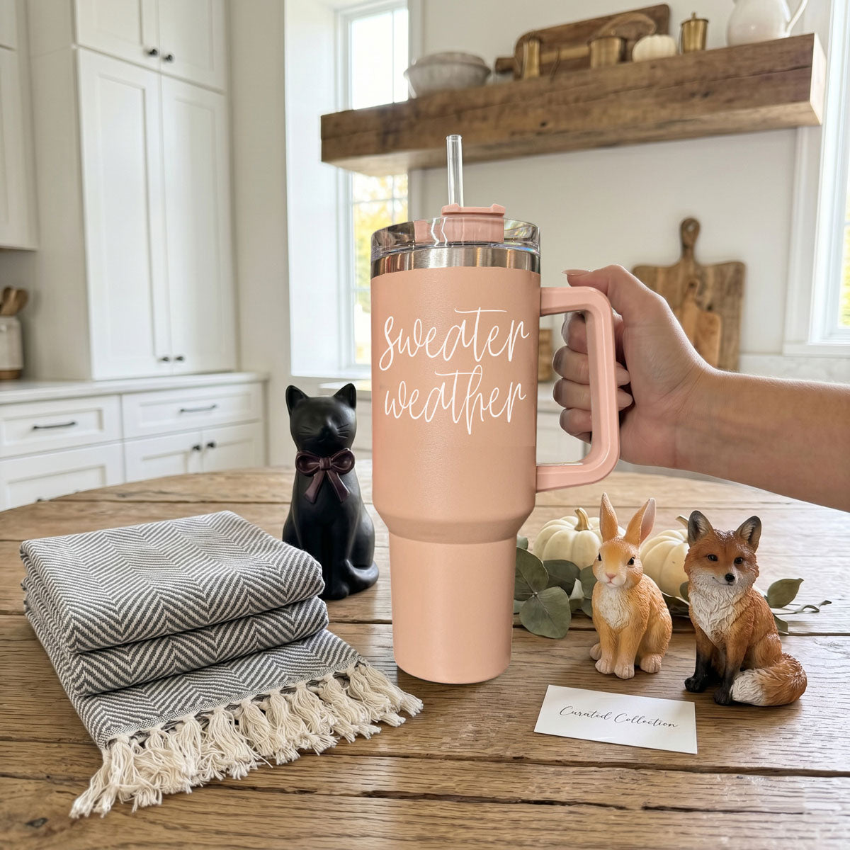 Fall season drink cup with sweater weather saying
Cozy quote tumbler for autumn and fall vibes
Pumpkin spice season cup with sweater weather text
Sweater weather tumbler for crisp fall mornings
Fall coffee cup with cozy sweater weather lettering
Autumn coffee tumbler with simple seasonal quote
40oz cozy fall tumbler with sweater weather script
Neutral fall coffee tumbler for pumpkin spice season