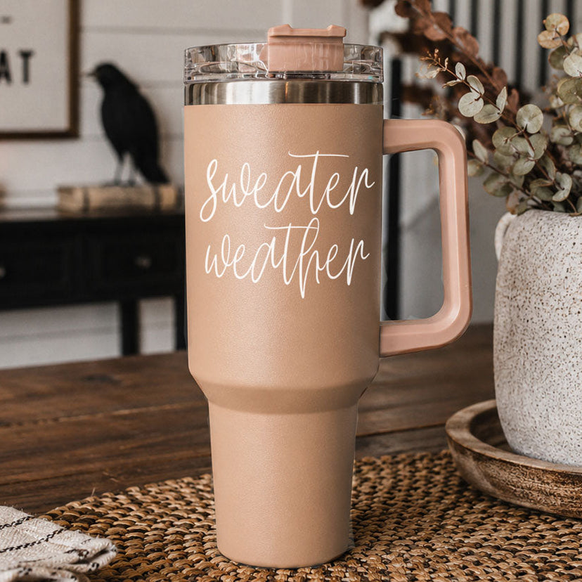 40oz sweater weather tumbler with fall farmhouse design
Sweater weather tumbler for fall coffee and cozy drinks
Fall tumbler with sweater weather script design
40oz fall tumbler with handle and straw lid
Neutral sweater weather tumbler for autumn season
Boho fall tumbler with cozy sweater weather quote
Autumn tumbler with sweater weather lettering
Sweater weather travel tumbler for fall drinkware