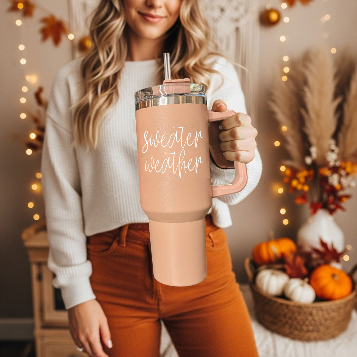 Seasonal autumn tumbler with sweater weather phrase
Fall seasonal cup with cozy script lettering
Autumn seasonal drinkware with sweater weather design
Sweater weather seasonal tumbler for fall launch
Fall launch tumbler with cozy sweater weather text
Autumn collection tumbler with sweater weather lettering
Fall collection cup with cozy neutral design