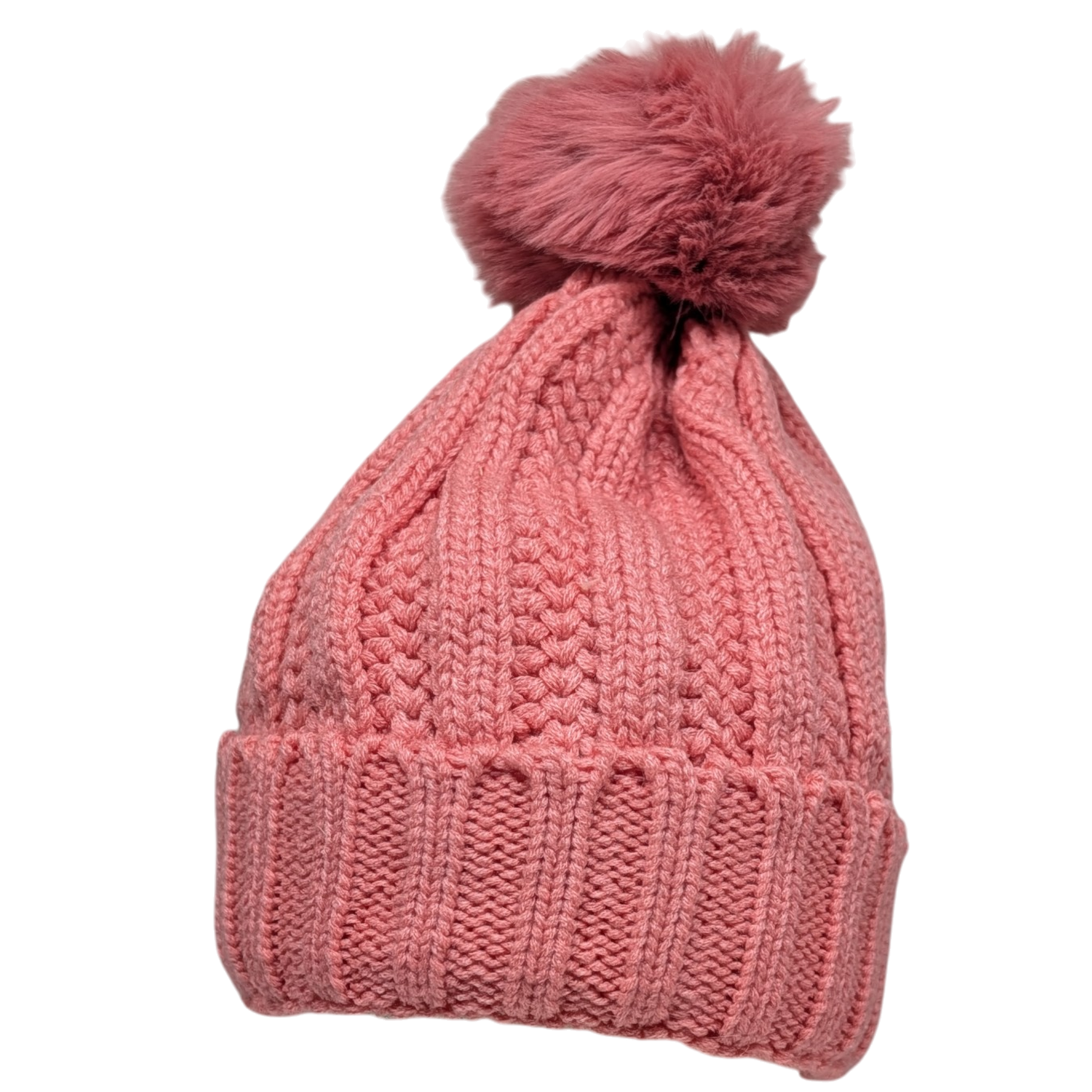Knit Hat With Three Interchangeable Poms - Rose Pink