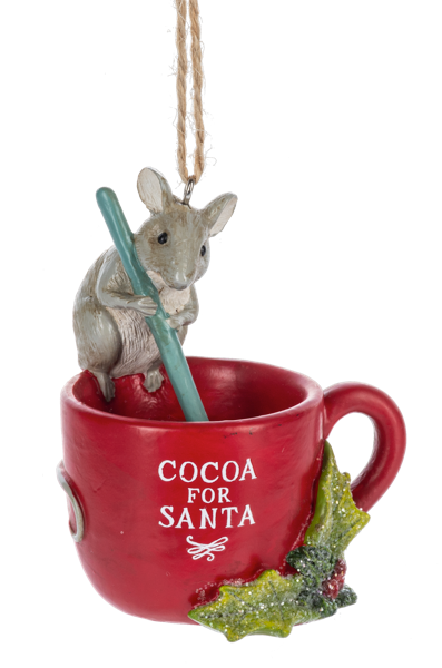 Holiday Mouse With Mug Ornament - Cocoa For Santa