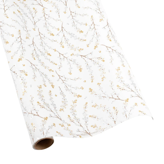 White & Silver Berry Branches Gift Wrapping Paper - 30" x 8' Roll