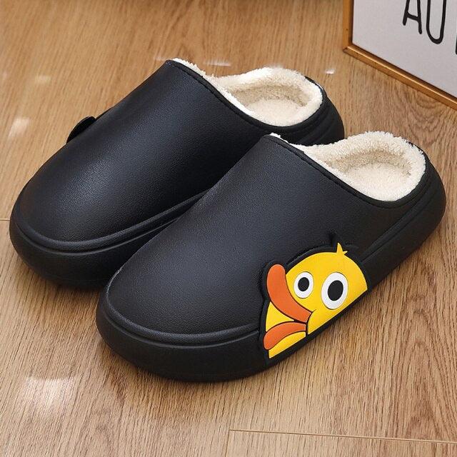 Thick Platform Winter Women Waterproof Non-Slip Home Rubber Slippers Warm Indoor Fur Cotton Women's Cozy Memory Foam Closed Back Slippers Wool-Like Blend Cotton House Shoes
