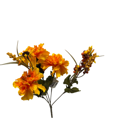12 inch Faux Mixed Marigolds With Berries Bush