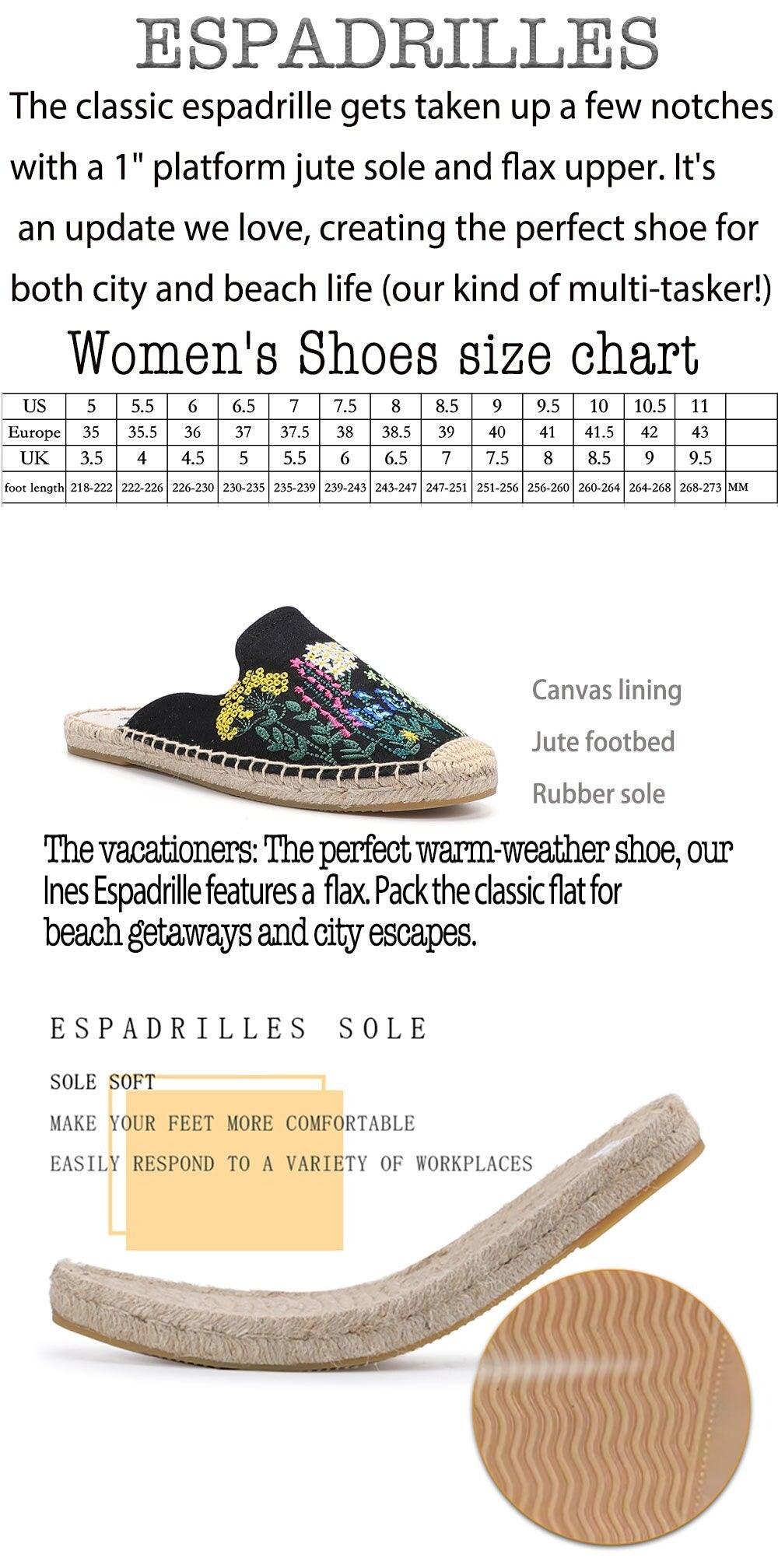 Top Cotton Rubber Flowers Summer Indoor Women's Espadrilles Flat Bottom Shoes Slippers Linen Slip-On Shoes With Lightweight Drop-in Heel Design Braided Beautiful Espadrilles
